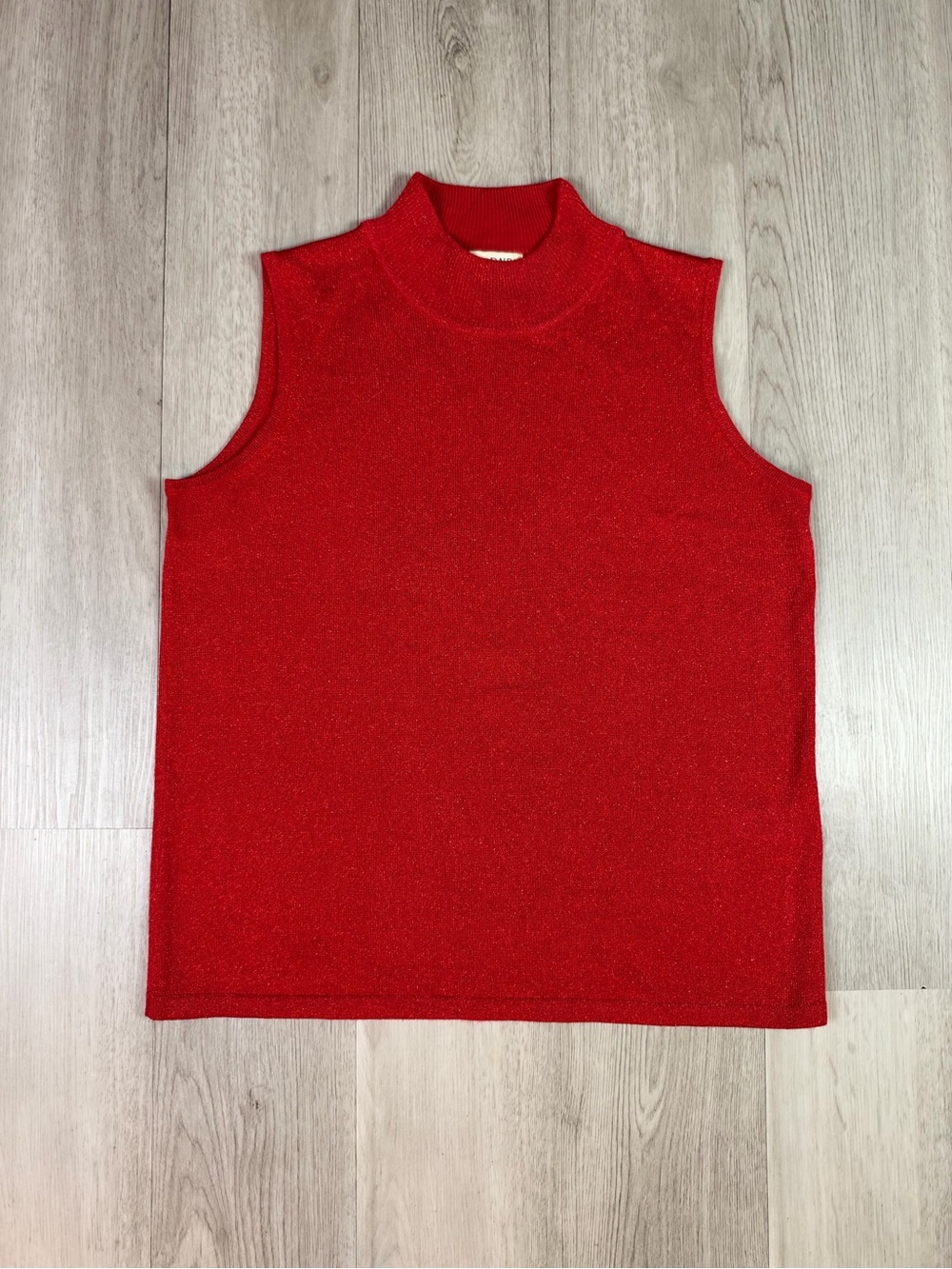 Allison Daley Vintage Red Solid Knit Sparkly Mock Neck Sleeveless Sweater M